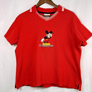Vintage Walt Disney World Mickey Mouse Embroidered Red Polo Shirt Adult L